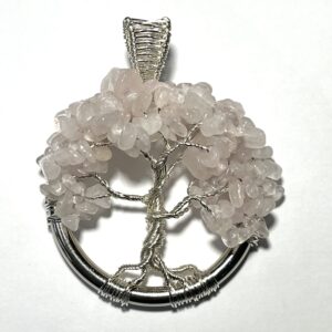 Rose Quartx and Silver Tree of Life Pendant