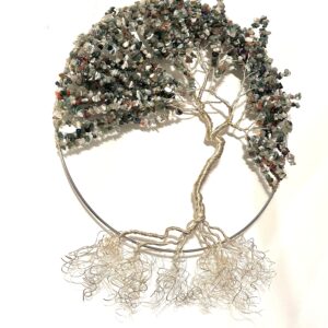 Silver and Mixed Agate Tree of Life Wall art Sculpture in a silver frame