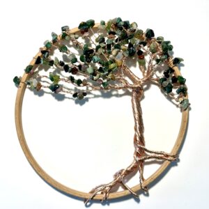 8 inch rose gold wire and mixed agate tree of life wall art sculpture