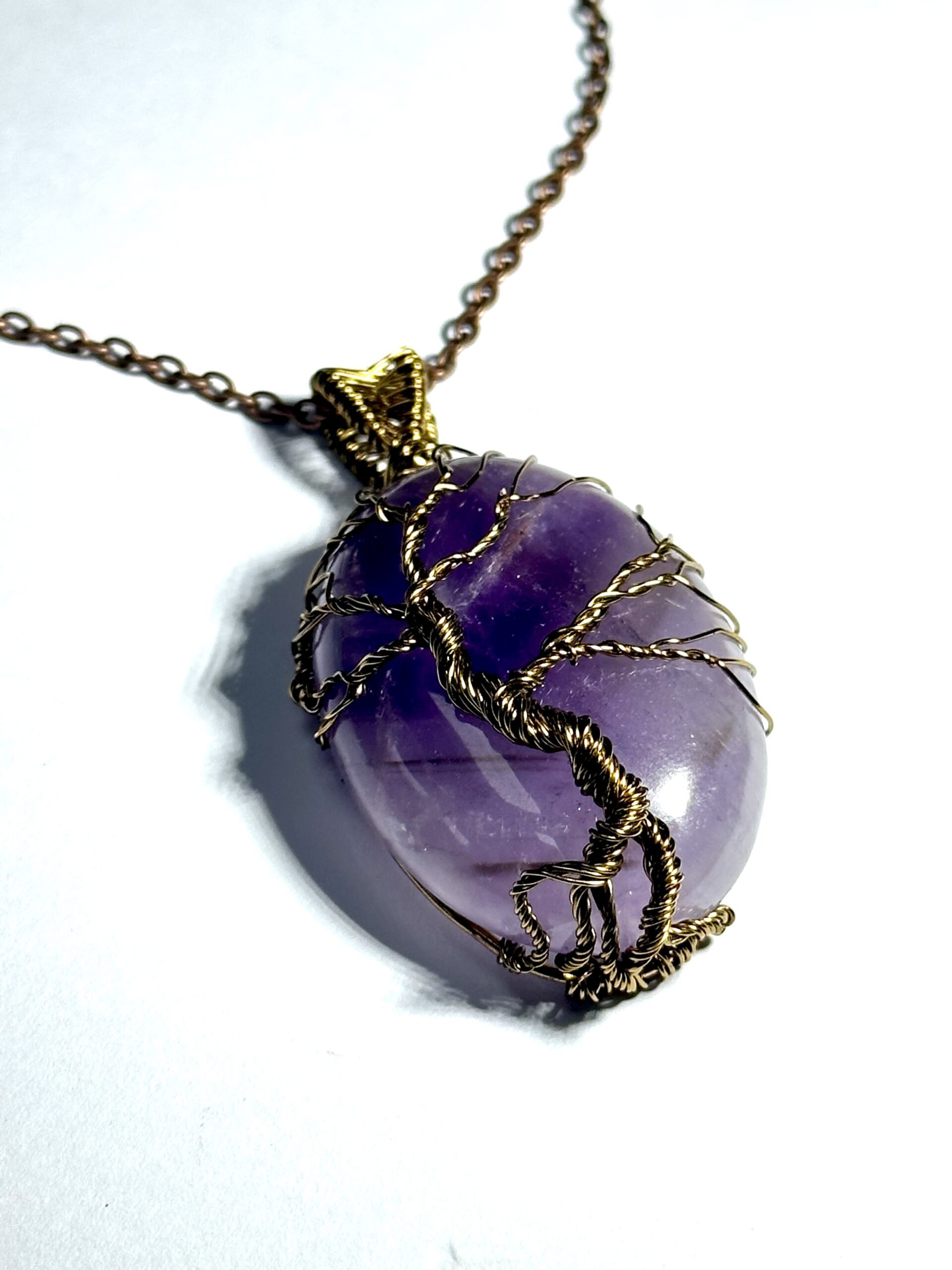 Antique Bronze and Amethyst Tree of Life Cabochon pendant