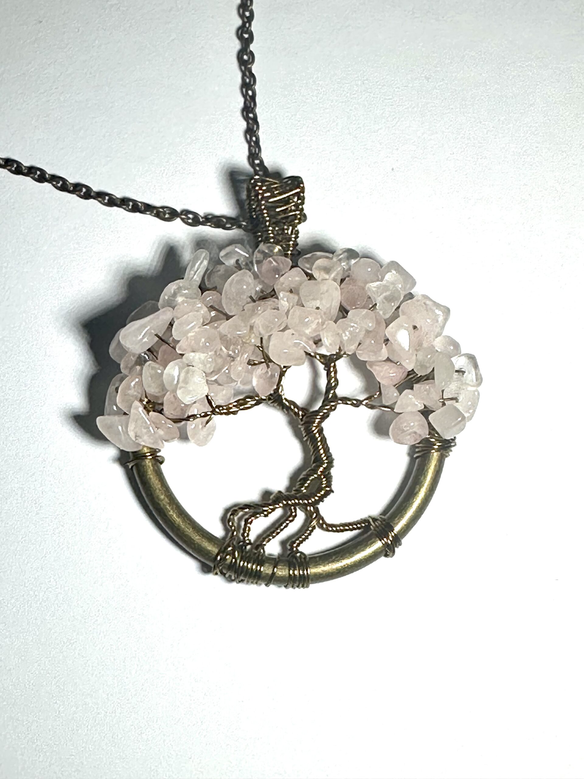 Antique Bronze and rose quartz tree of life pendant - Image 4