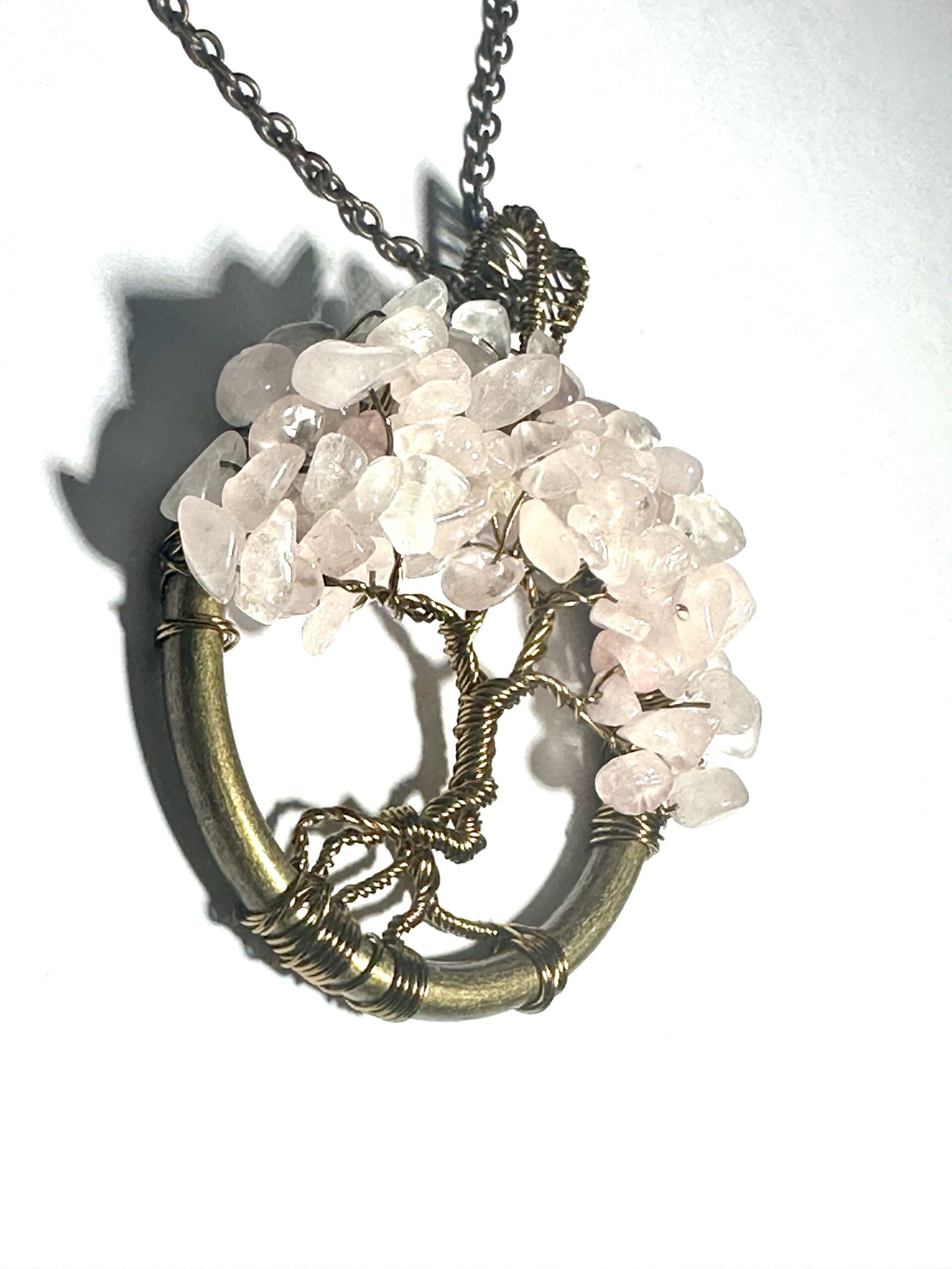 Antique Bronze and rose quartz tree of life pendant - Image 2