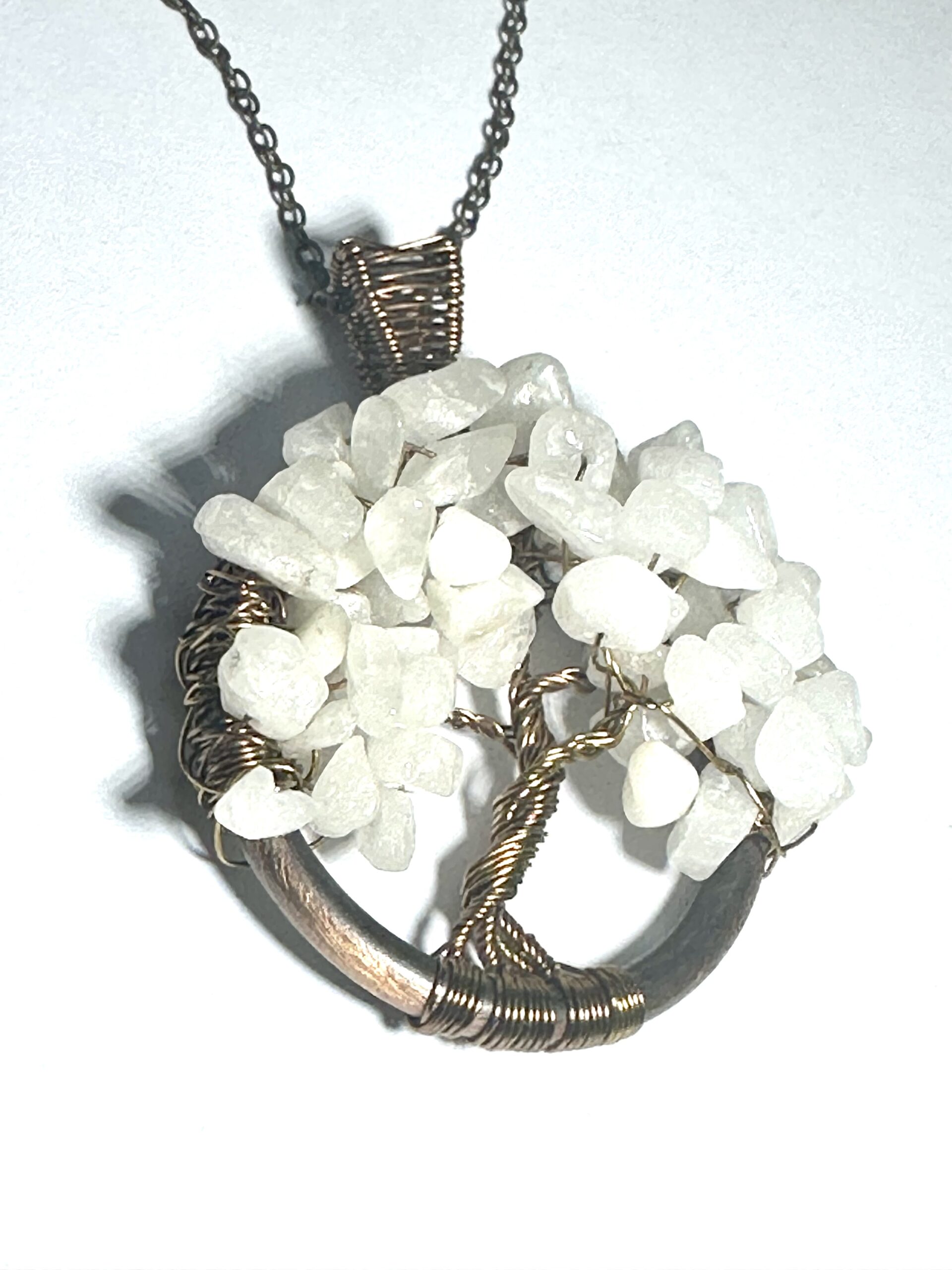 Antique Bronze and white quartz tree of life