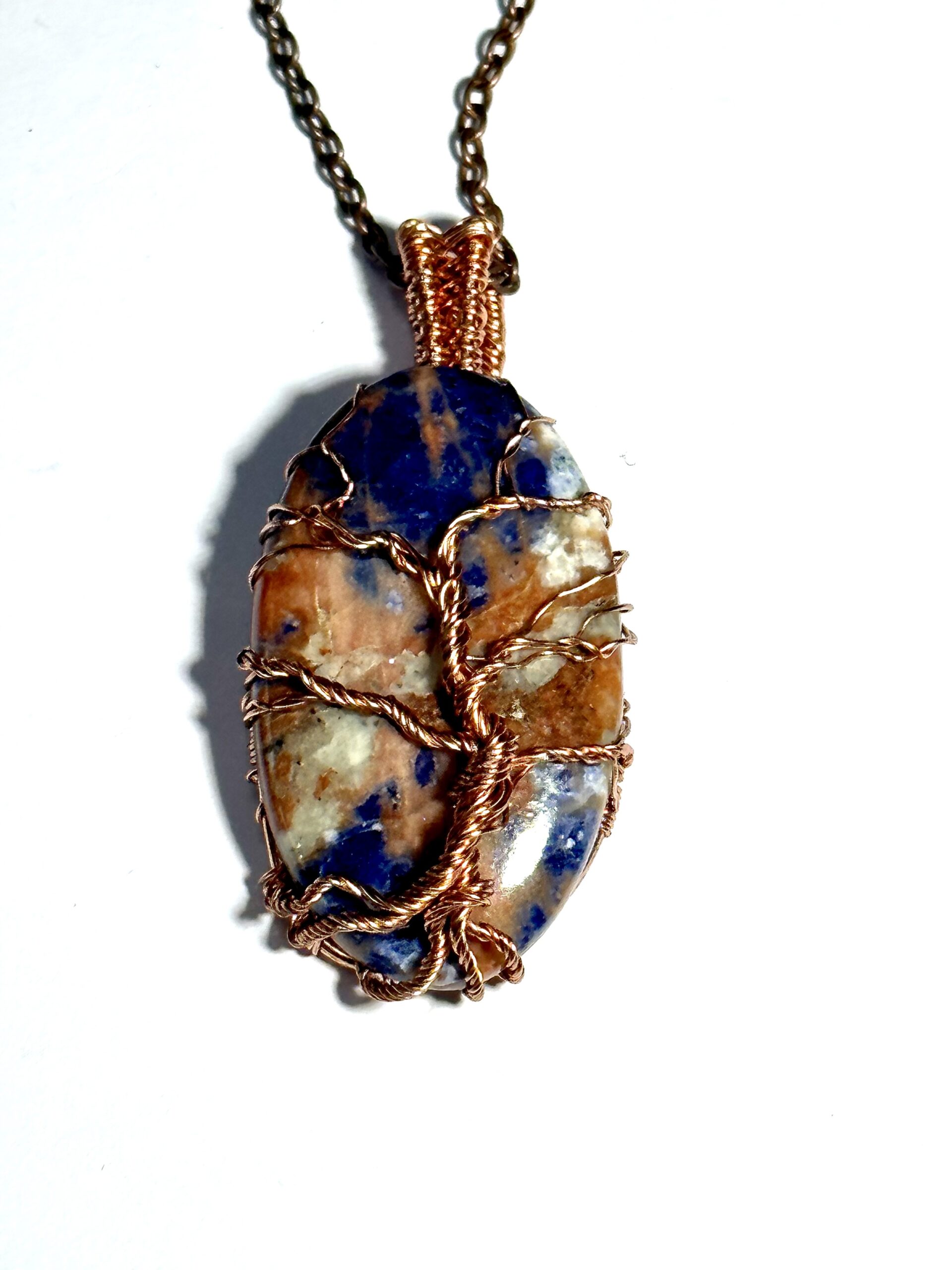 Copper and Sunset Sodalite Tree of Life Cabochon pendant